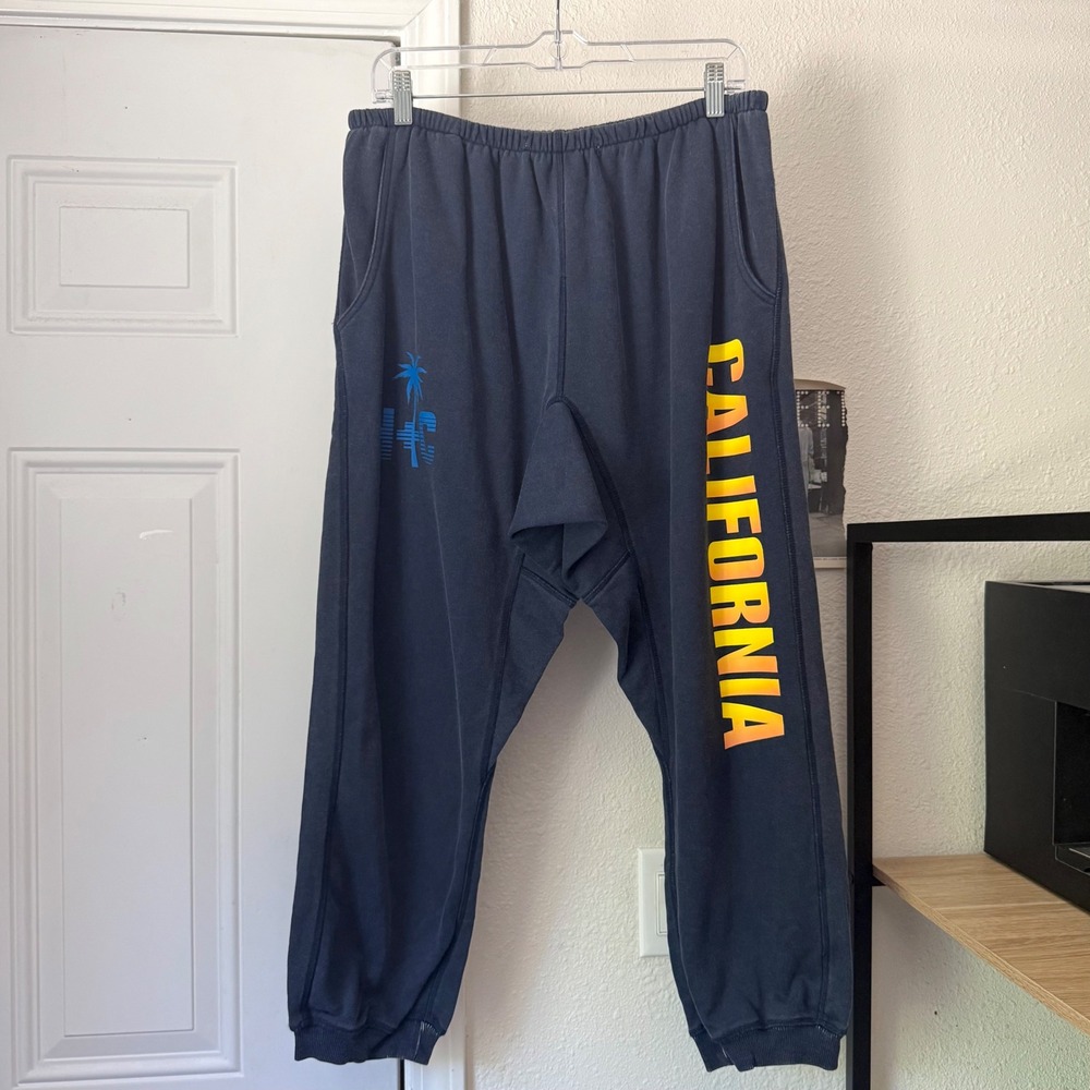 HAMMILL & CO denim blue cotton terry surf cropped pull‎ on jogger sweat pants